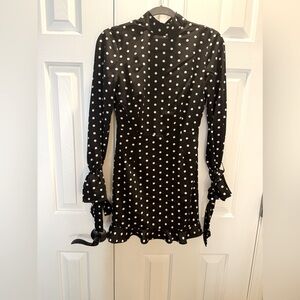Boohoo Black Dress White Polka Dot, Open Back size Small